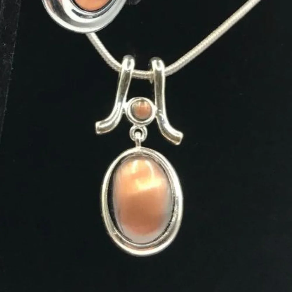 Vintage Liz Claiborne Silver-Tone & Copper Cabochon Necklace and Earrings Set - Picture 5 of 11